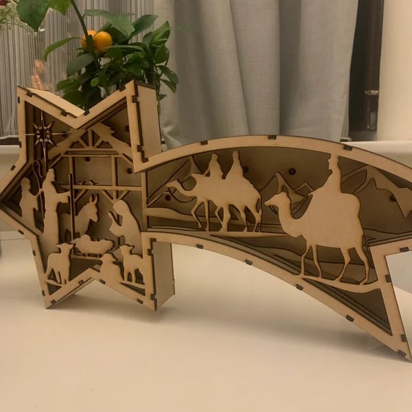 LED Wooden Christmas Ornaments Nativity Scene Star Shaped Desk Lamp