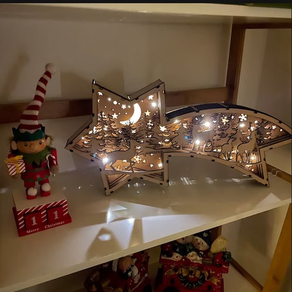 LED Wooden Christmas Ornaments Nativity Scene Star Shaped Desk Lamp